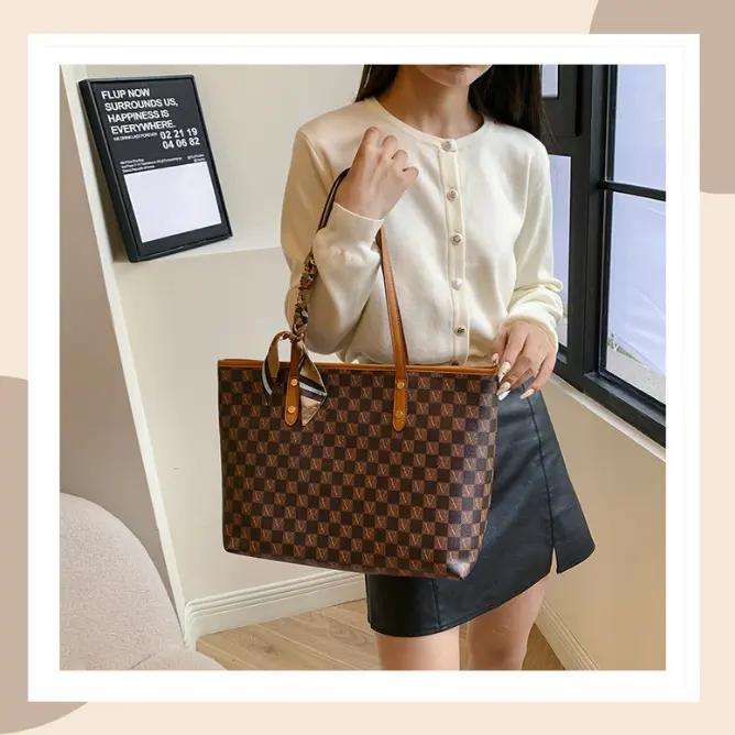 Túi xách nữ túi tote công sở da kẻ ô kèm khăn lụa K189 6