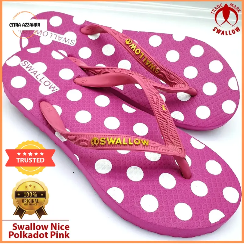 Swallow NICE Polkadot - Sandal Japit Wanita Original Swallow - Sendal Jepit Cewek Swalow Polcadot [SWLTRAD 01 B] Black Karet Pink 1
