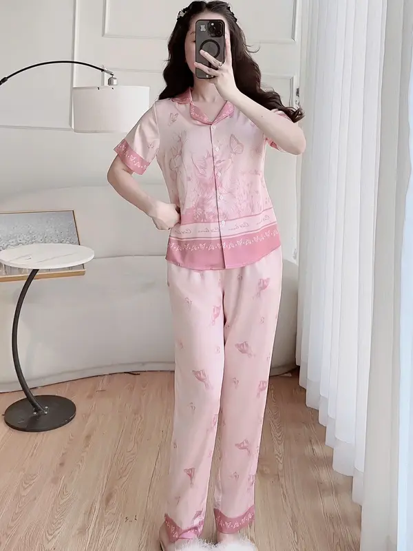 Bộ đồ mặc nhà CLOVER, bộ đồ thiết kế tay cộc quần dài phối họa tiết Mèo Sang Trọng và lịch sự BPCL24011 Ong Nữ Nữ Áo 2