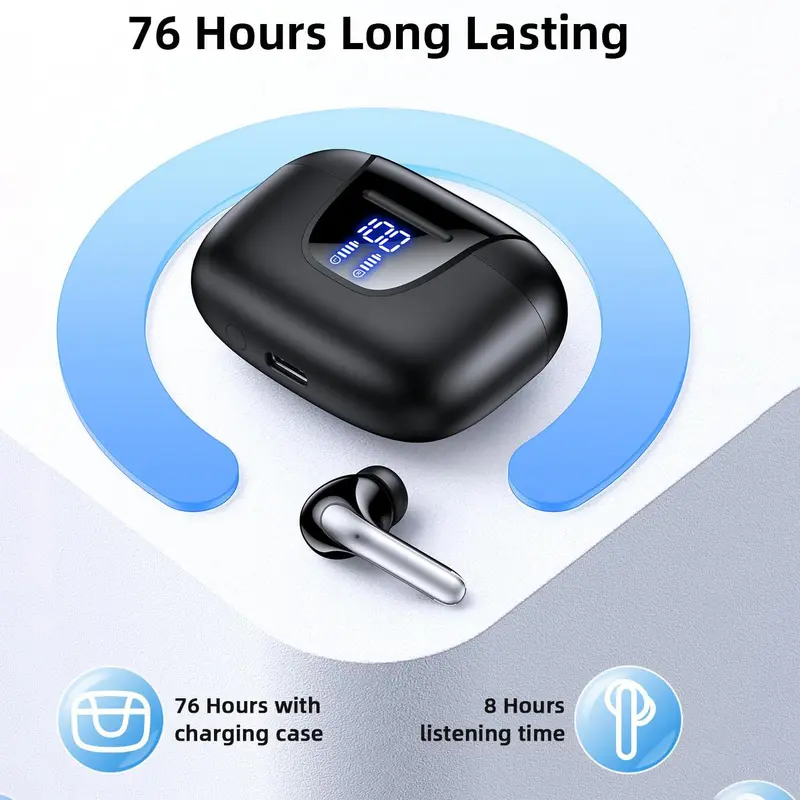 Wireless Earphone, in-ear Design Earphone with Charging Case, Noise Cancelling Earbuds for Gaming & Sports, Suitable for iPhone & Android, Audio 5