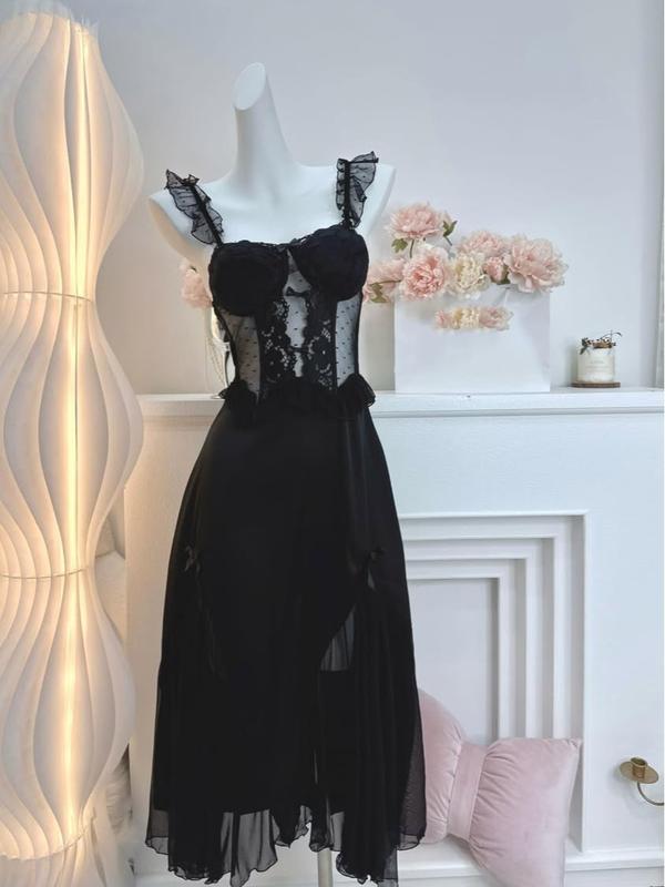 HT172 Váy ngủ sexy 2s cánh tiên dáng dài kèm ĐỆM LÓT,đồ ngủ lụa phối ren sang chảnh HT172 2