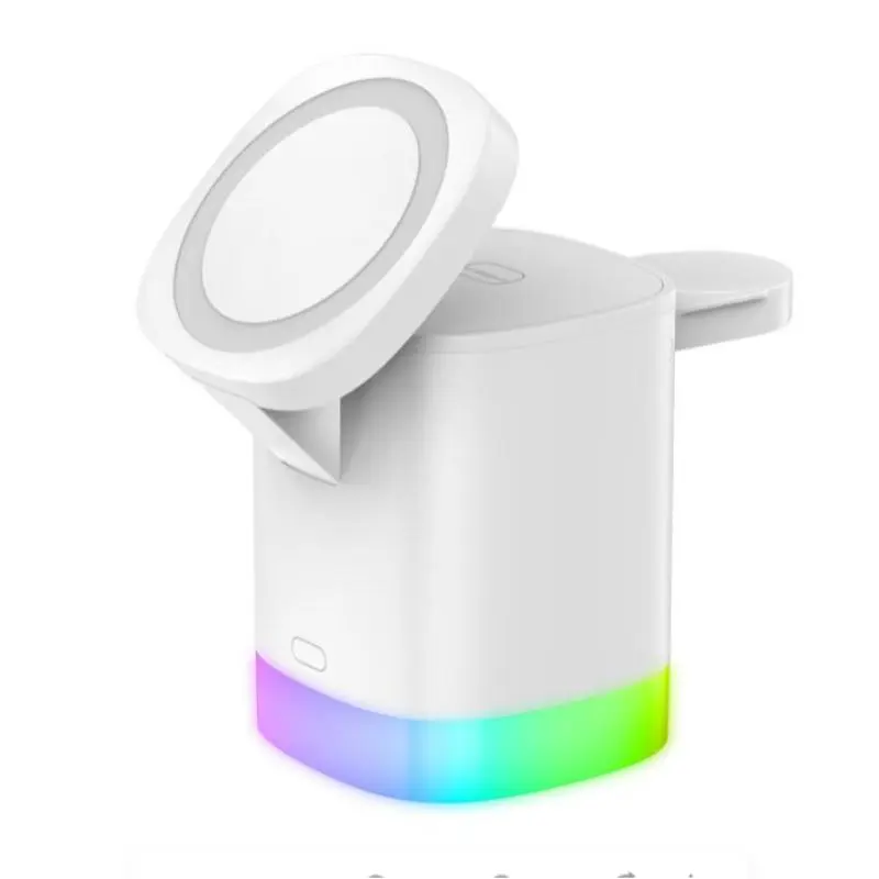3 in 1 Wireless Charger, 1 Count Multifunctional Portable Wireless Charging Station with Ambient Light, Magnetic Charging Station for iPhone 16/15/14/13/12, AirPods 4-2, Apple Watch 2-10/Ultra 0