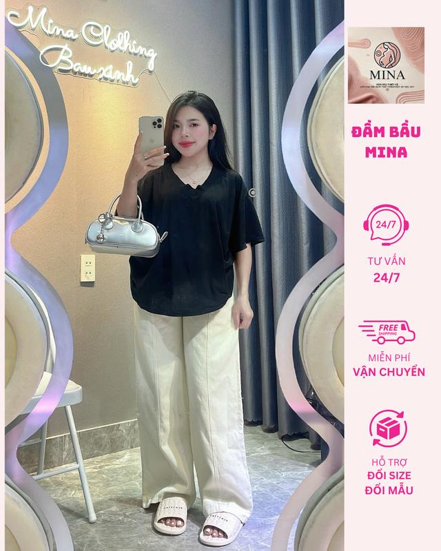   Mina clothing  Quần kaki bầu xuông gân Q03 có đáp bụng chun rút chỉnh co dãn dành cho mẹ bầu mặc đi chơi đi làm 