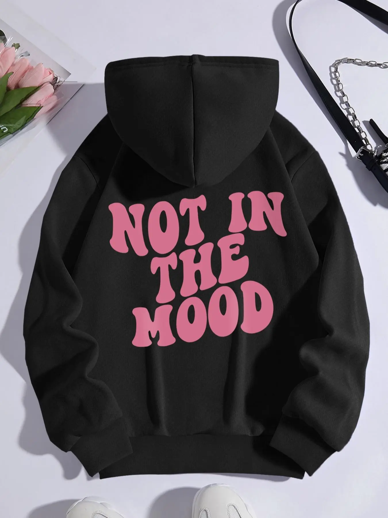 Women's Slogan Graphic Drawstring Drop Shoulder Hoodie, Casual Pocket Hooded Sweatshirt for Daily Holiday Outdoor Streetwear