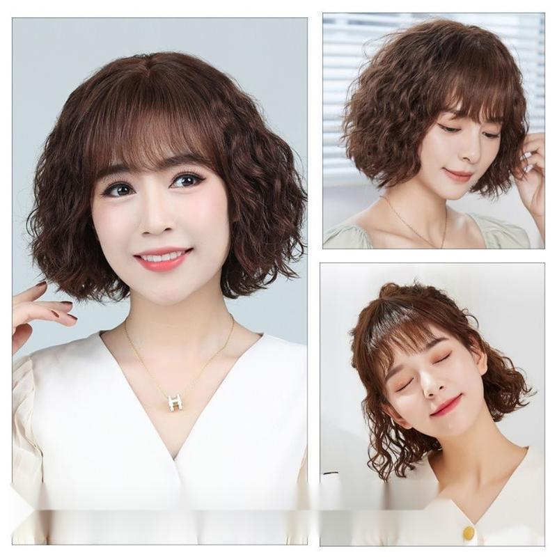 Product Introduction of Wig Women's Short Hair Short Curly Hair Wool Roll Air Bangs Fluffy Natural Face Repair Fashionable Breathable Realistic Full Head Cover 1
