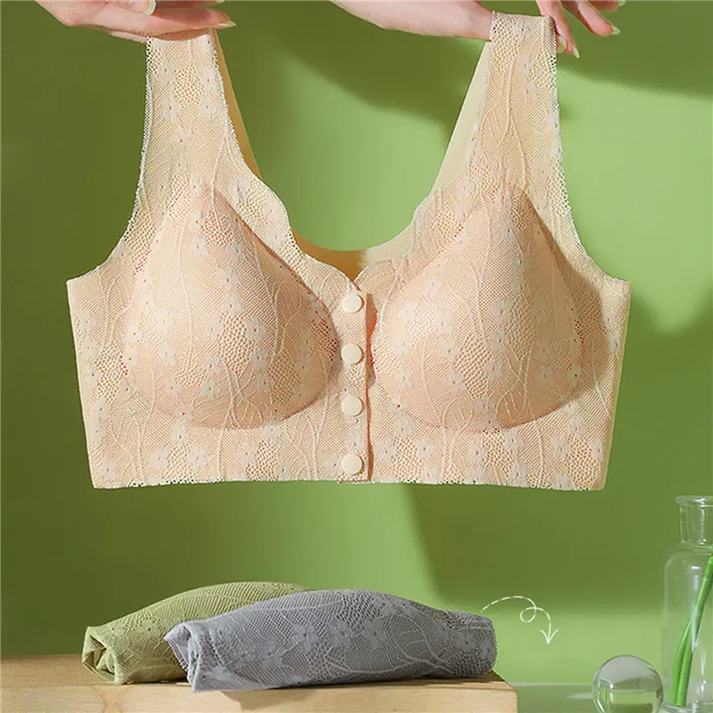 Soft Cups Before The Button In The Elderly Underwear Breathable Women Without Steel Ring Tank Top Lace Large Size Bra For Women
