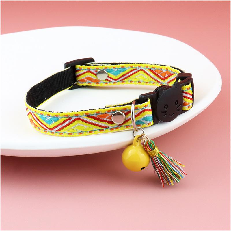 Product Introduction of Adjustable cat collar with tassels and bells embellished pet collar colorful plaid jacquard pattern for cat and dog collars 21