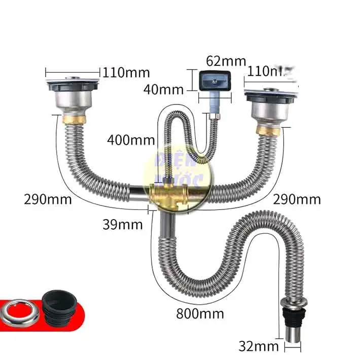 Bộ xả chậu 2 hộc  inox 304 cao cấp 2