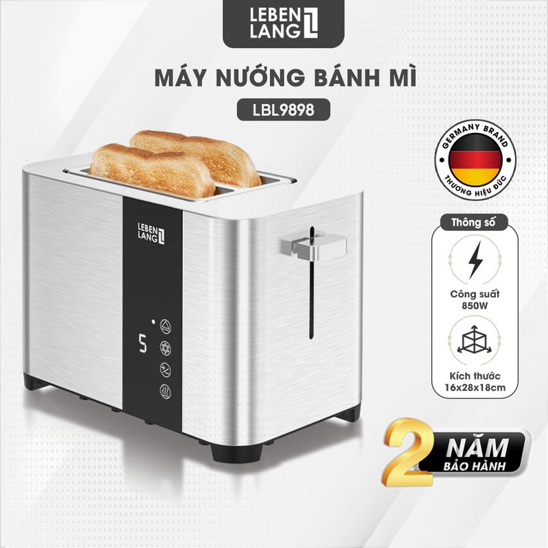 Máy nướng bánh mì Lebenlang LBL9898, dung tích 2 lát, nướng bánh sandwich 850W, bảo hành 2 năm - hàng chính hãng