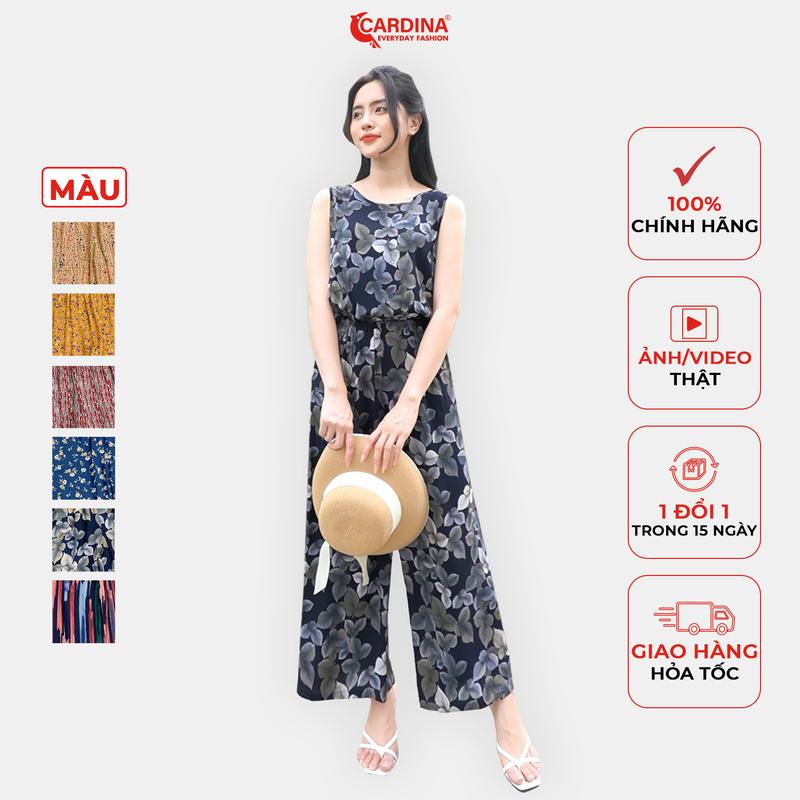 Đồ Bộ Nữ CARDINA Chất Lanh Tre Cao Cấp Jumpsuit Áo Sát Nách Liền Quần Họa Tiết 2JL25 Nhung Denim Women