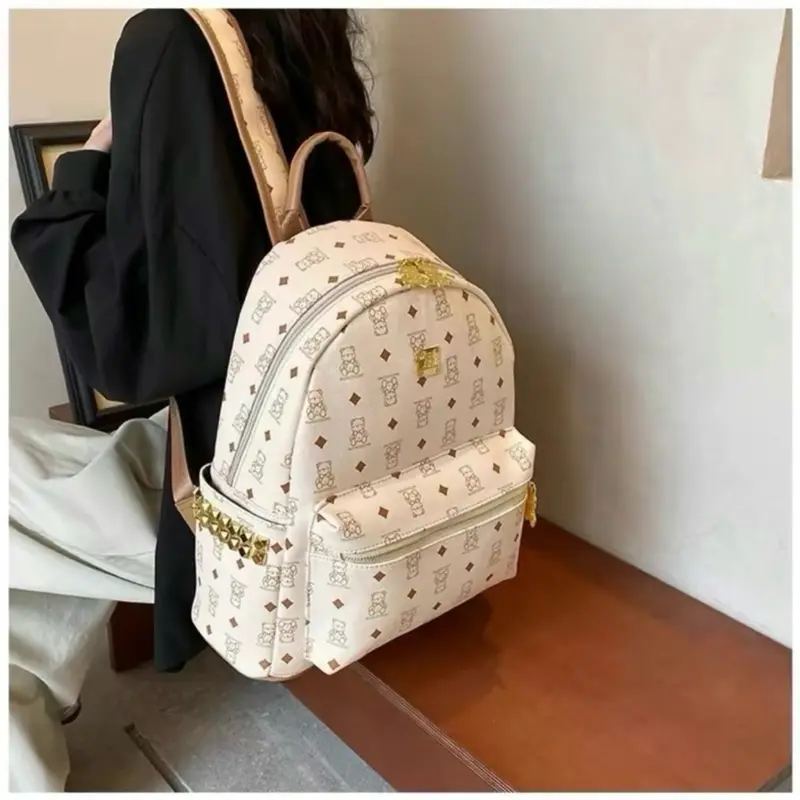 Balo gấu size40 chất liệu da tay khoá kéo bằng đồng xịn sò bản quai to 5cm quai bé 4cm đựng sách vở laptop ipad các loại 3