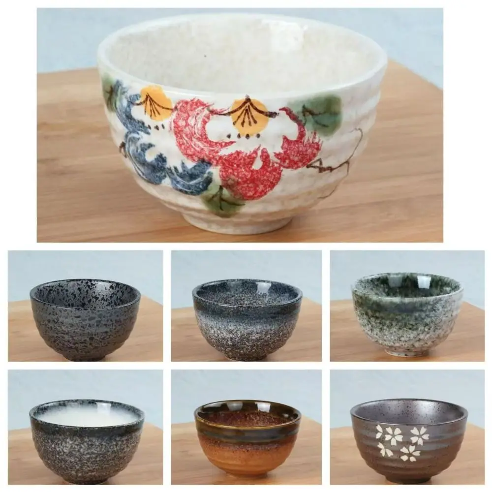 Retro Ceramic Japanese Matcha Tea Bowl Heat Insulation Sturdy Japanese Chasen Food Grade Rice Bowl