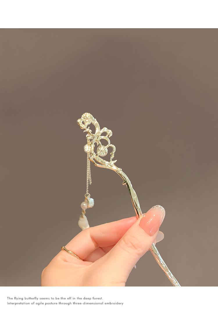 Product Introduction of Ocean Fritillary Hairpin, High-Grade Female Pearl Tassel Hair Accessories, Ancient Style Updo Hairpin, Han Chinese Clothing Accessories 4