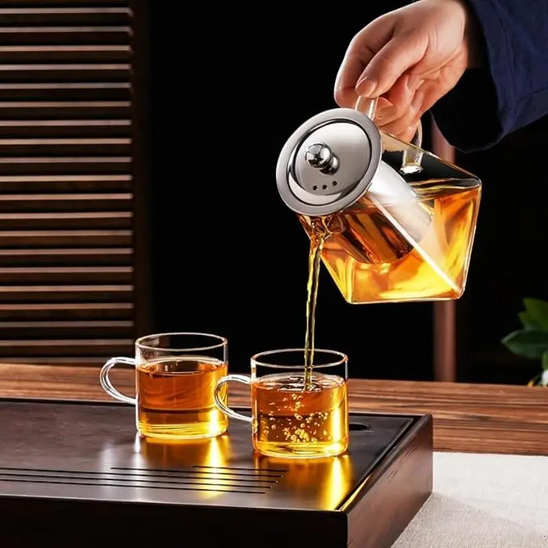 Glass Teapot with Removable Stainless Steel Filter, 1 Count 750ml/25.36oz Tea Coffee Water Kettle, Tea Making Tool for Home Office Use 6