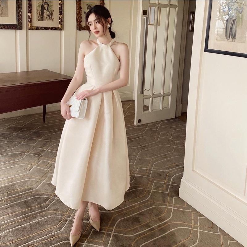 Váy nữ dự tiệc dáng midi Hana Dress H.I.U Fashion đầm cổ yếm khoét lưng tiểu thư con gái HIU