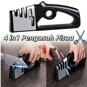 4 in1 Pengasah Pisau Gunting Dapur Rumah  Asahan Pisau Multifungsi Knife Sharpener  Asahan Pengasah Gunting Hitam Alat Baja