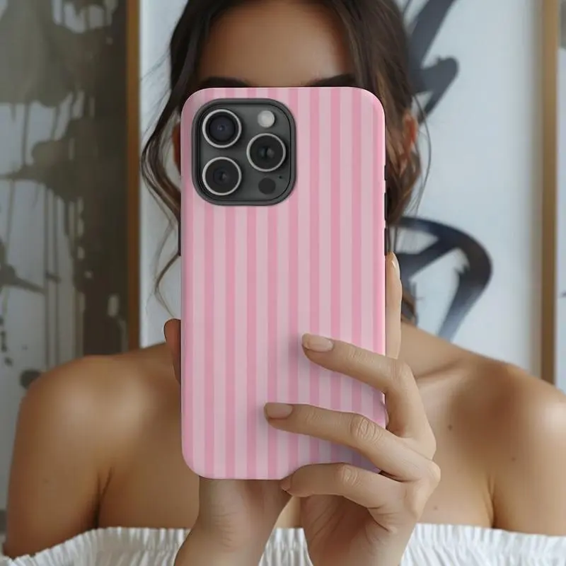 Pink Striped Pattern Phone Case, Cute Phone Protective Cover, Phone Accessory Compatible with iPhone 11 12 13 14 15 16 Pro Max/Pro/Plus