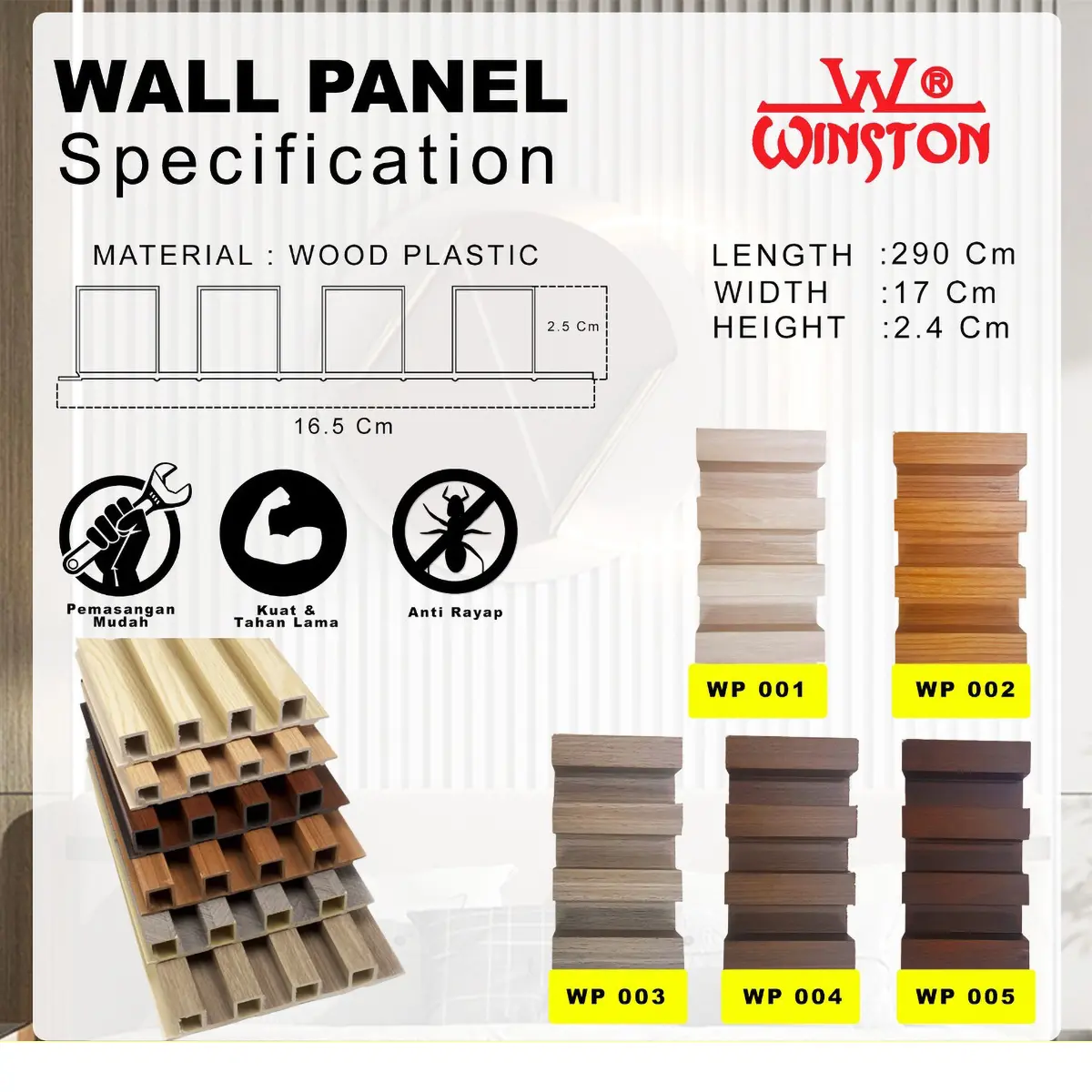 KISI - KISI WPC / WALL PANEL WOOD WINSTON TEBAL 10 MM DEKOR DINDING TERMURAH Pvc