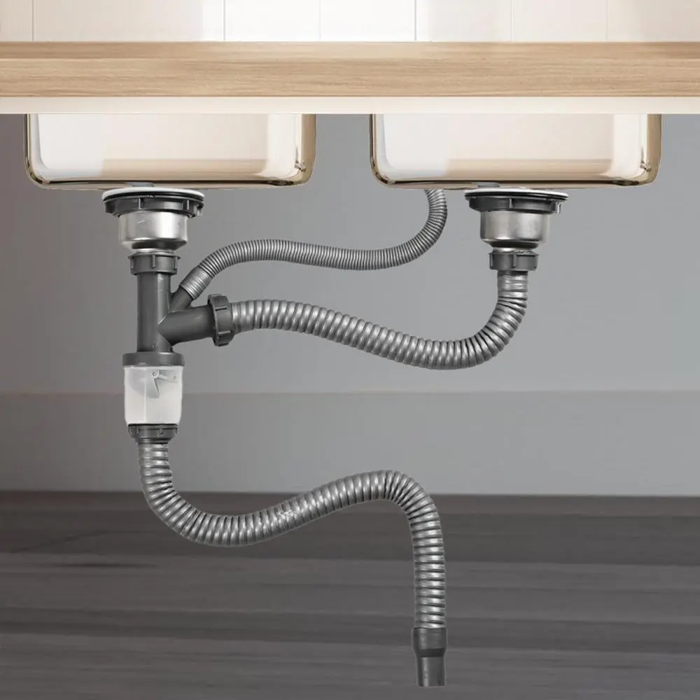 Kitchen Sink Drain Pipe Drain Hose, Double Sink, Direct Replace, Accessory, Sewer Pipe Waste Drain Pipe for Home