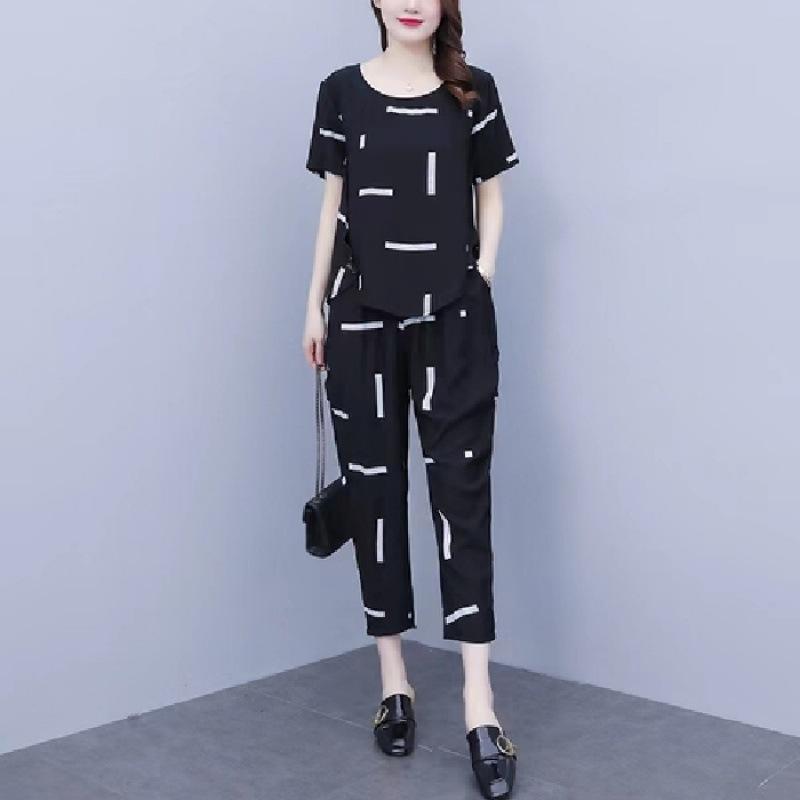 Bộ Đồ Mùa Hè, Thời Trang Thường Ngày Cho Nữ, Mẹ TRUNG NIÊN, Phong Cách Phương Tây, Hàng Mới Về, Ngoại Cỡ, ngắn Tay, Bộ Hai Mảnh, Thích Hợp Cho Mùa Hè, 2022 6
