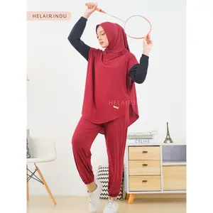 HELAIRINDU - Setelan Hijab Olahraga Wanita Outer Hijab dan Celana Bahan Royal Jersey Premium