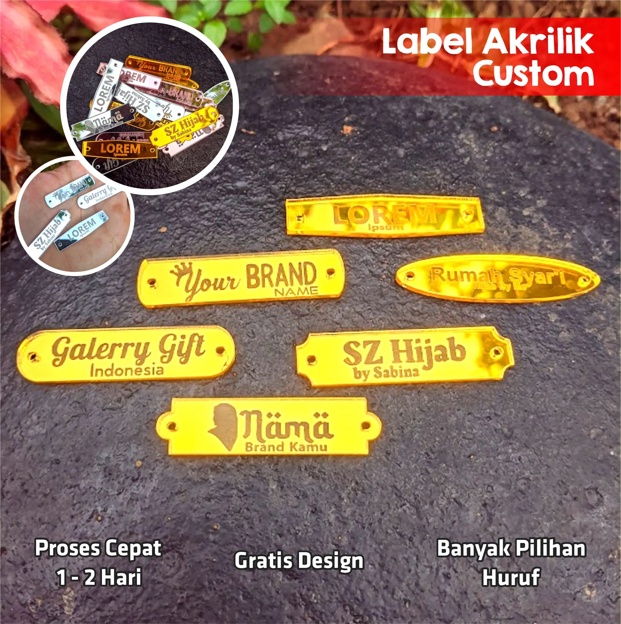 Paket 20 Pcs Label Hijab Akrilik Label Custom Hijab Label Baju ...