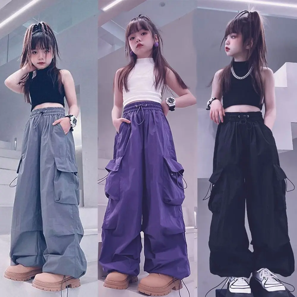 Girls Pants Clothes New Cargo Pants High-Grade Casual Hip Hop Sports All-Match Loose Waist Trimming Long Pants