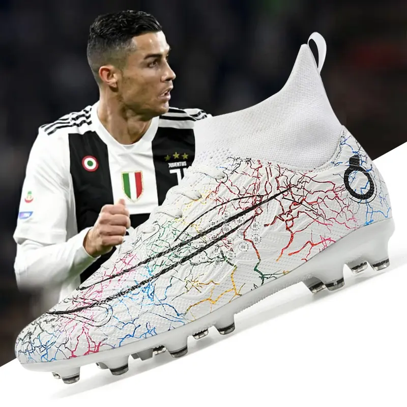 High-Quality High-Top Long Spikes Football Shoes Broken Training Sports Competition Boots Grass Professional Outdoor Indoor Five-Person Made