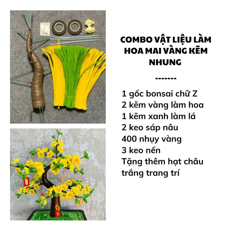 SET sẵn thân bonsai 45-50cm làm hoa mai kẽm nhung chưng Tết Ất tỵ trang trí decor nhà cửa Nhựa Để Bàn