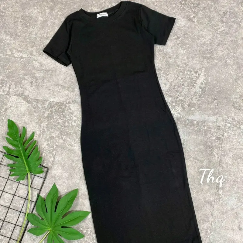 váy body sẻ sau dáng dài chất zip co giãn tốt cổ tròn tay cộc 5