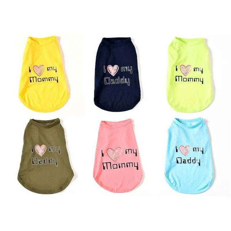 6 Colors Xs-xxl Lovely Mom Dad Pet Dog Clothes Summer Puppy Tshirt Vest for Small Dogs Shih Tzu Pug Shirts Wholesale Dog Clothing Pets Products