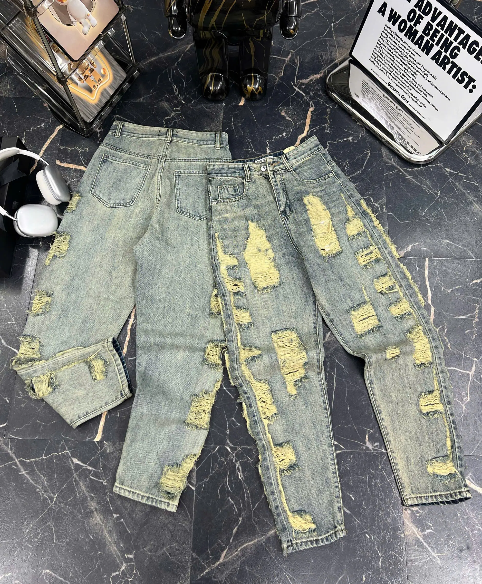 [LSN]Quần Jean Baggy Nữ Rách Nhiều Trước Và Sau 173 - 174