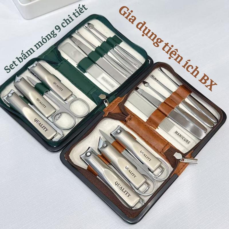 Bộ bấm móng tay 9 chi tiết CAO CẤP có bao da inox không gỉ