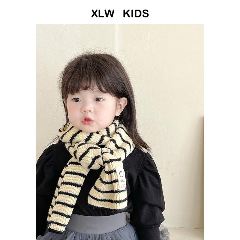 Classic Striped South Korea Children's Scarf Smiley Patch Thickened Warm Western Style All-Matching Men and Women Baby Bib Winter 1