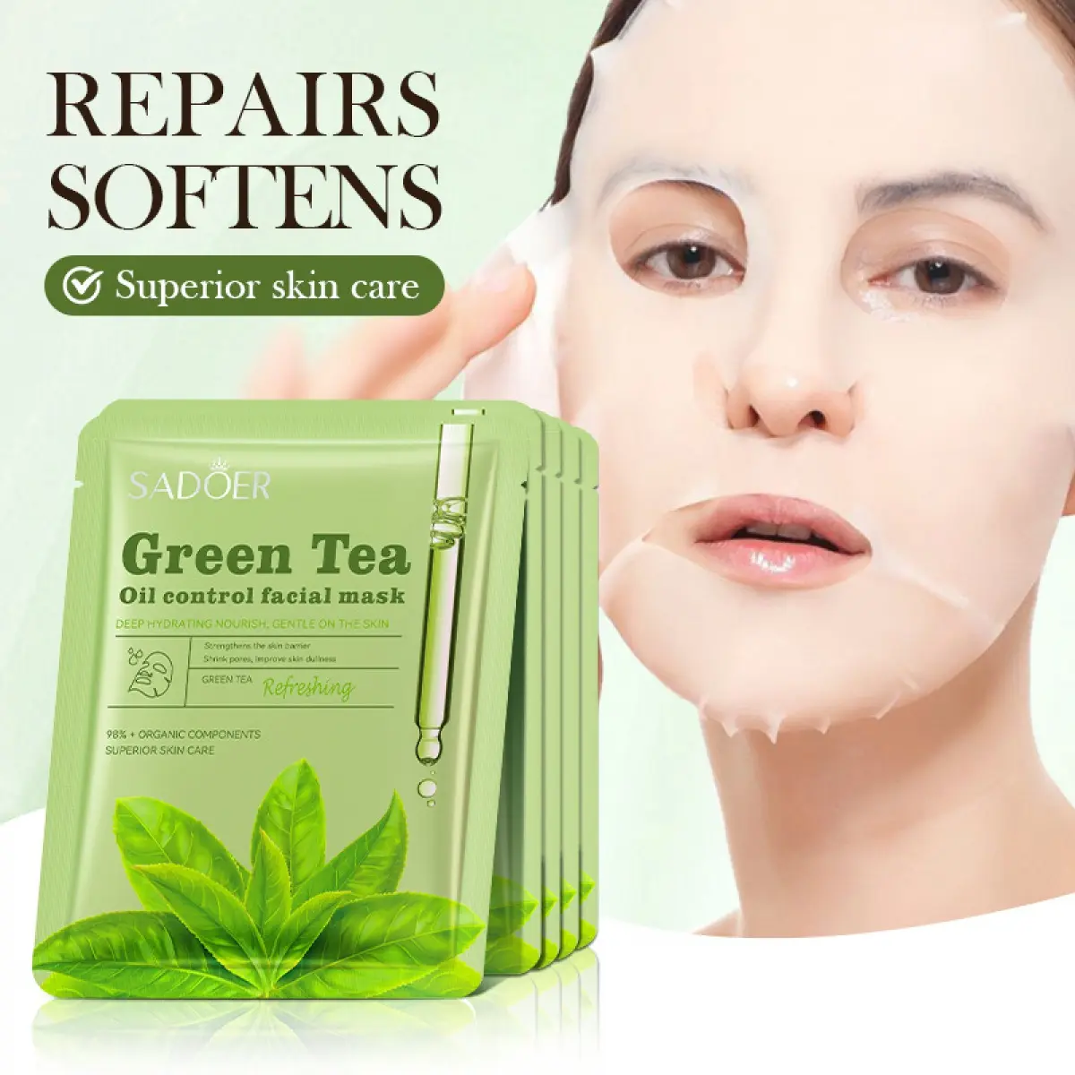 Mặt nạ tràXanh Lá , kiểm soát dầu, làm mới, dưỡng ẩm Skincare Làm Đẹp Da Mask Dưỡng Ẩm Da Dưỡng Da Mặt Nữ
