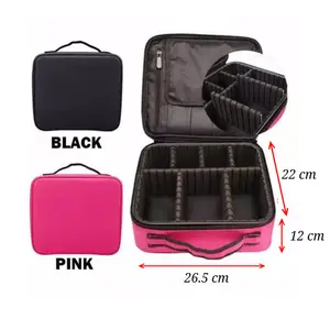 T3270 - Tanpa Tali Selempang Tempat Kosmetik /Beautycase /Makeup Box /kotak Kosmetik /26.5x22x12cm Hitam Pink Kanvas