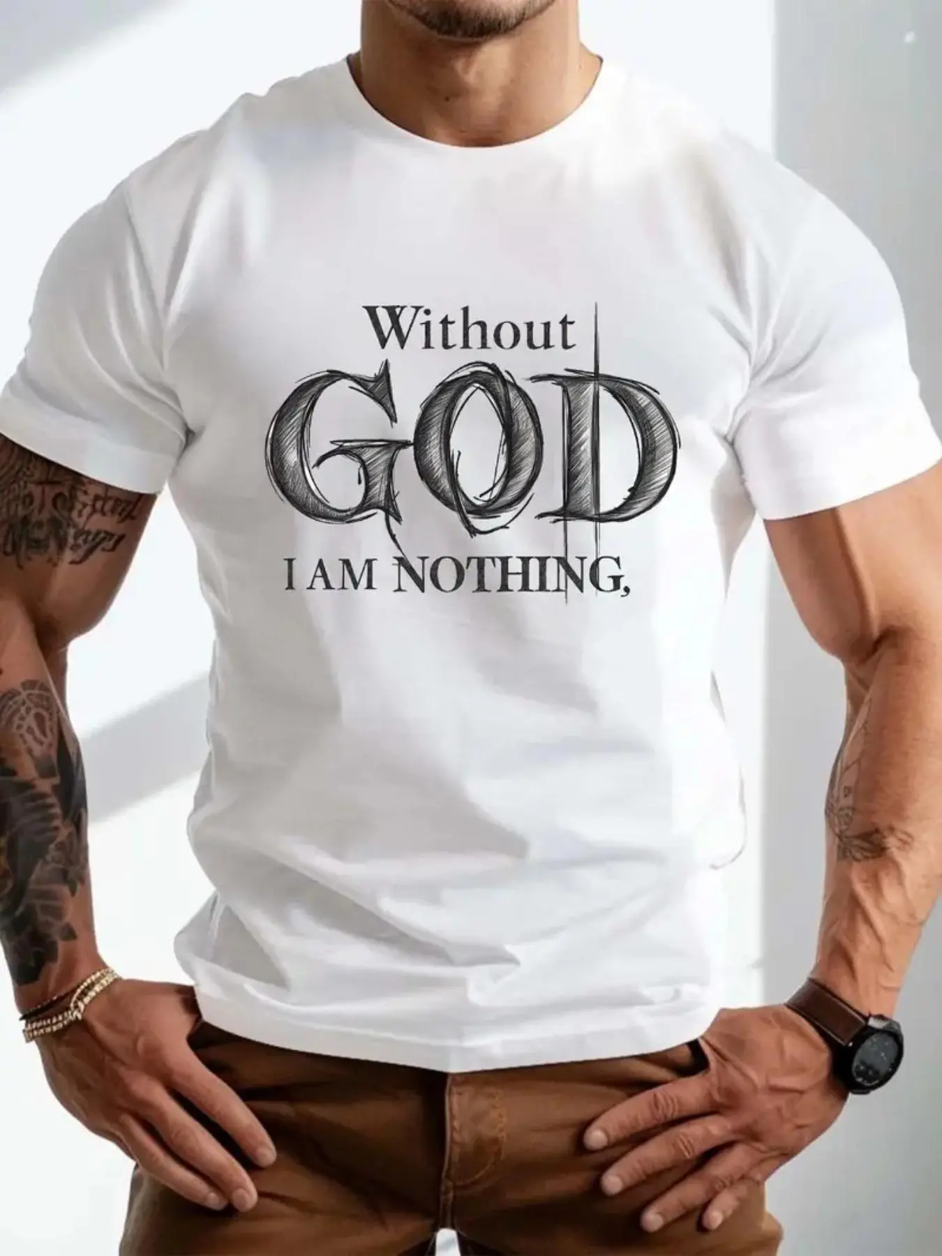 Men's Letter Print Round Neck Tee, Regular Fit Casual Short Sleeve Crew Neck T-Shirt for Summer, Men's Top for Daily Wear