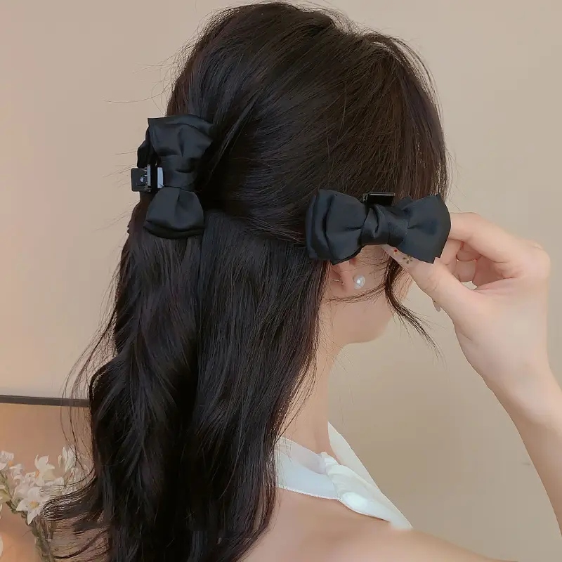 Kẹp Tóc Càng Cua Nhỏ Thiết Kế Thắt Nơ Màu Đen Ngọt Ngào, 1 Cặp, Kẹp Tóc Mái Bên Công Chúa, Thích Hợp Cho Phụ Nữ Và Trẻ Em Gái, Phụ Kiện Cài Tóc kepto  cnotieuthu 6