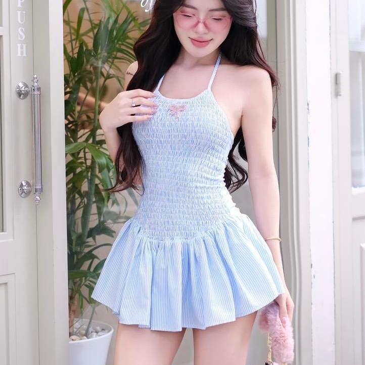 Mã X-1 : Đầm Xoè Kate nhún thun cổ Yếm ôm