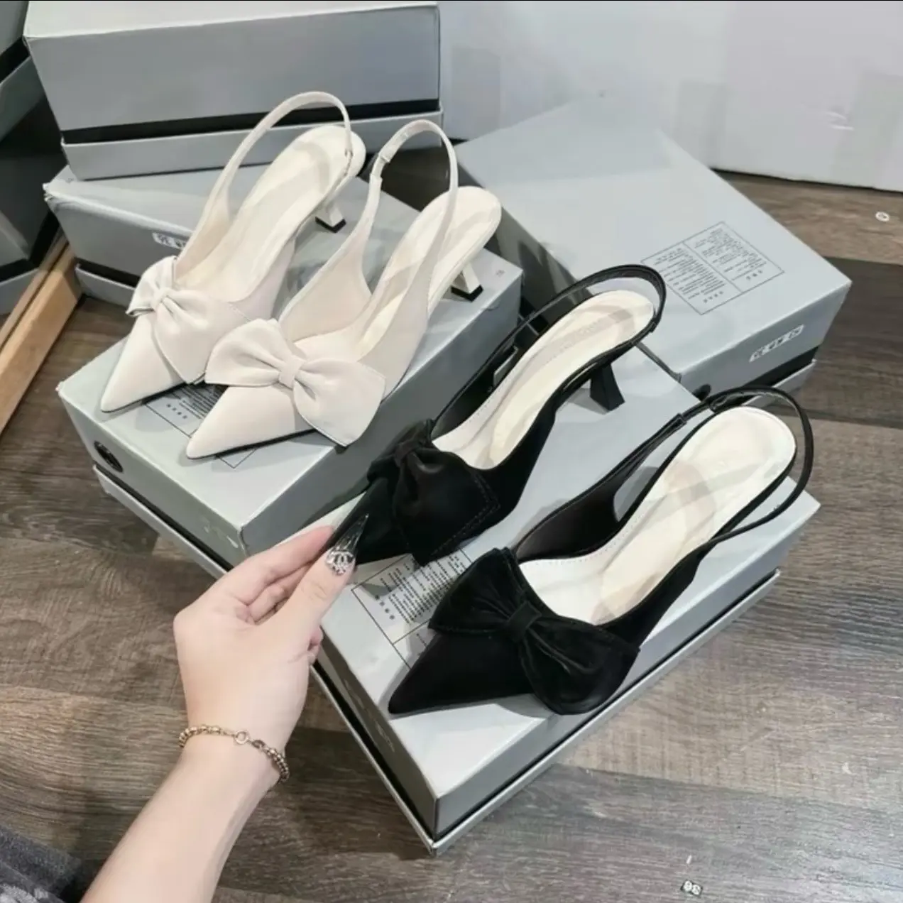 Giày cao gót nữ quai min phối nơ điệu đà, giày nữ mũi nhọn gót 7cm C49 Shoes DéP
