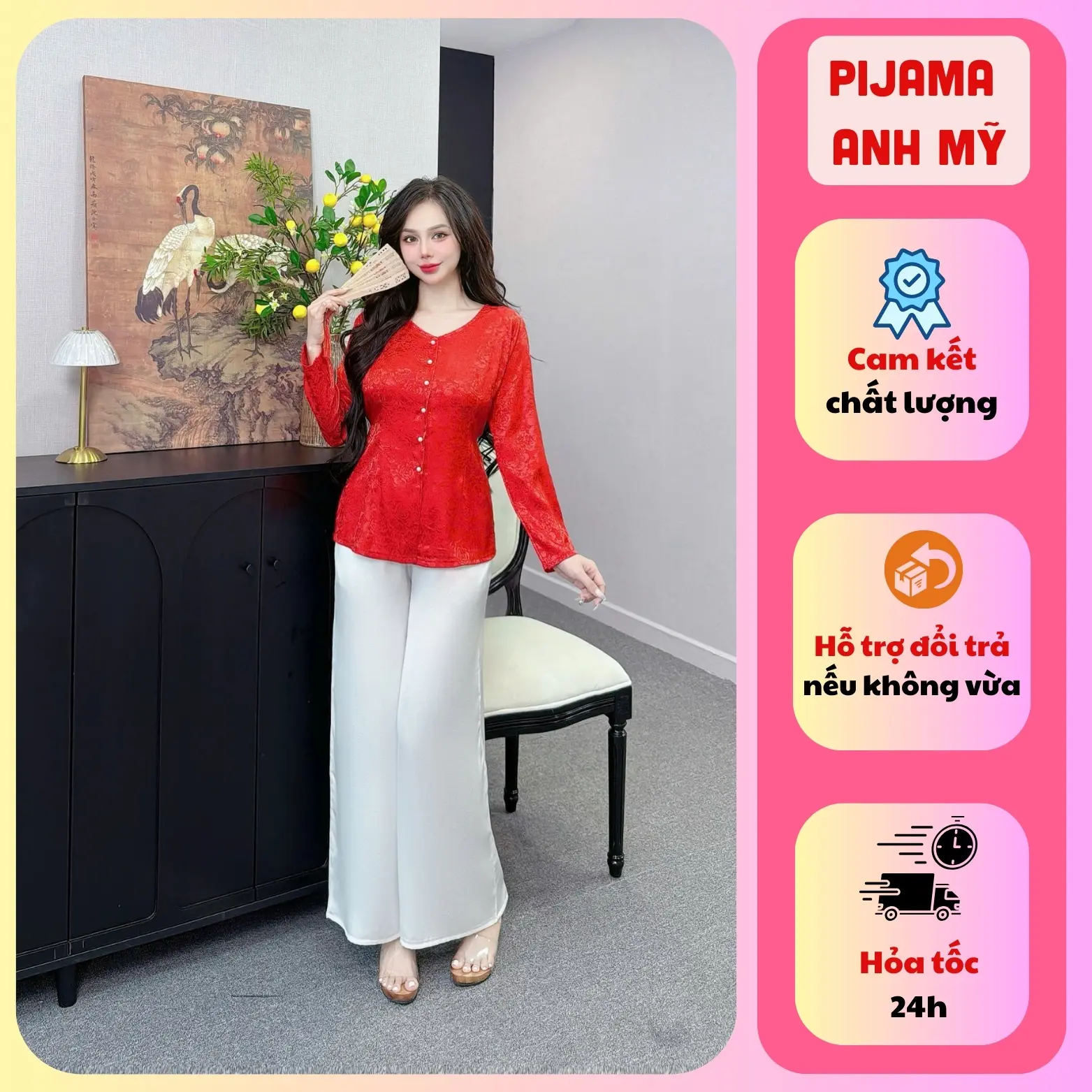 Set bộ bà ba ANH MỸ cổ tim chất lụa gấm loại 1 mặc đi lễ chùa, đi chơi form chuẩn tôn dáng SP0336