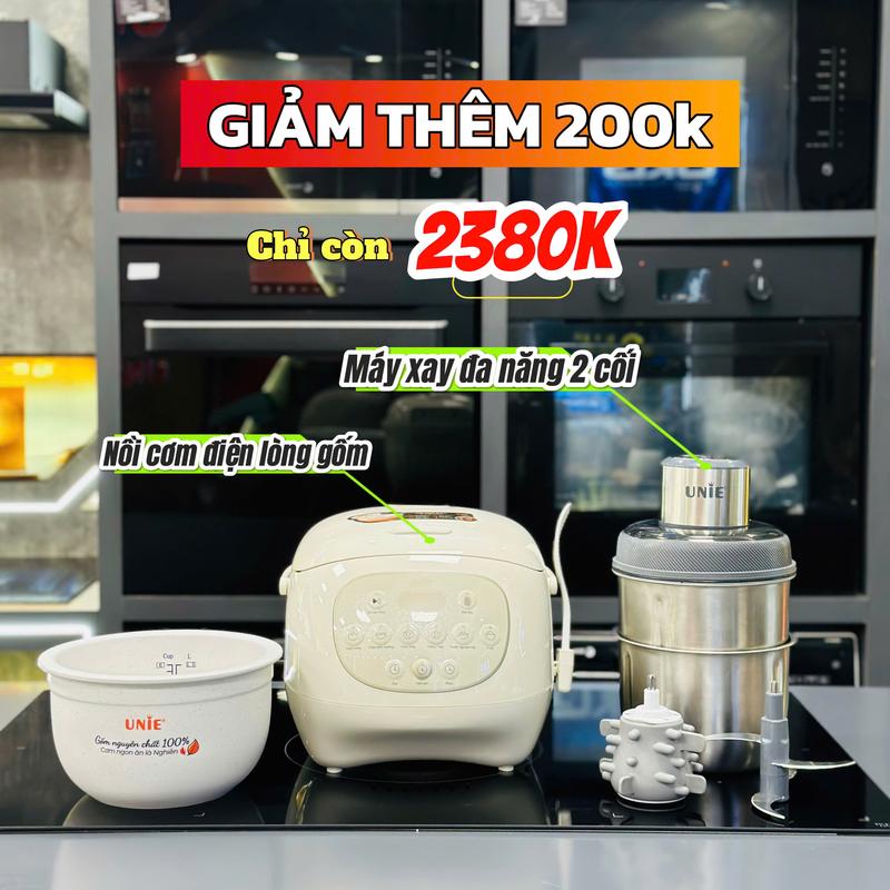Nồi Cơm Điện Unie URC815, dung tích 1.5l, lòng gốm Ceramic, 6 chế độ cài đặt sẵn nấu ăn nhanh loại eu