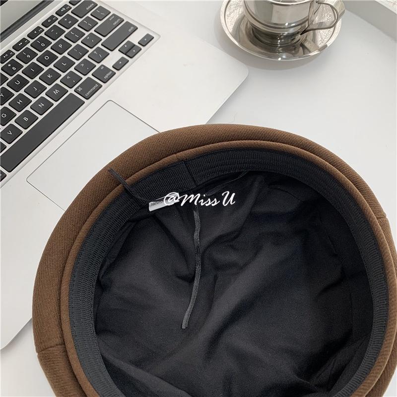 INS-Mũ Nồi Len Có Nhãn Trái Tim Cho Nữ, Mũ Nồi Trơn, Cho Mùa Thu Và Mùa Đông 7