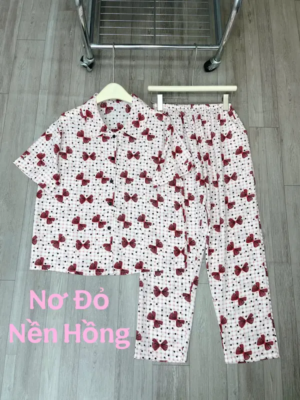 Set bộ tay ngắn quần dài in hình họa tiết dễ thương, bộ ngủ tay ngắn quần dài chất liệu xốp sọc freesize từ 40 - 65 kg cho nữ 3
