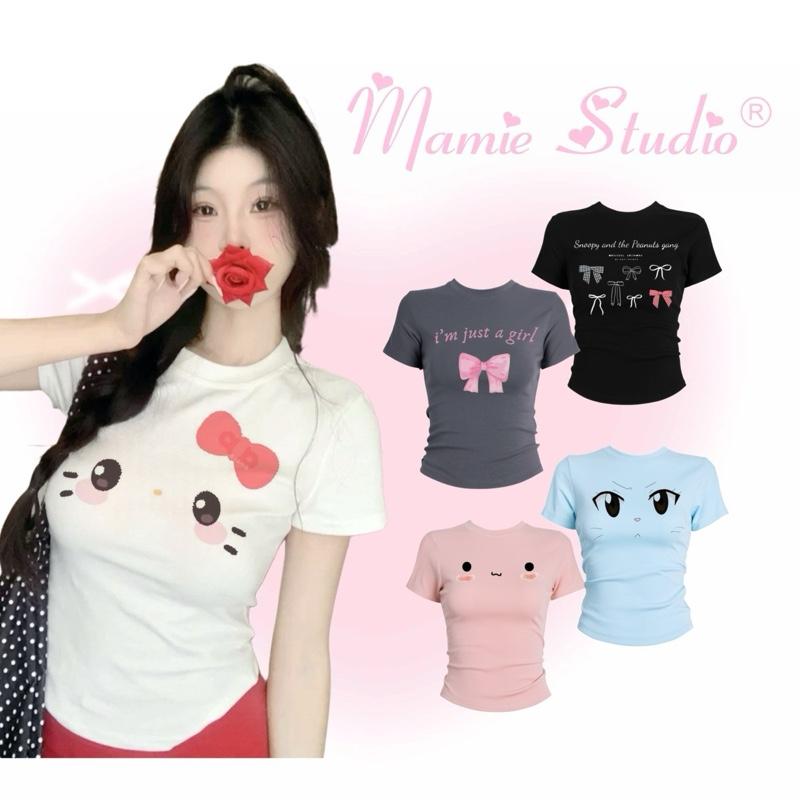 Áo thun in hình MaMie form ôm body cho nữ, baby tee đủ màu chất cotton co giãn thoải mái.
