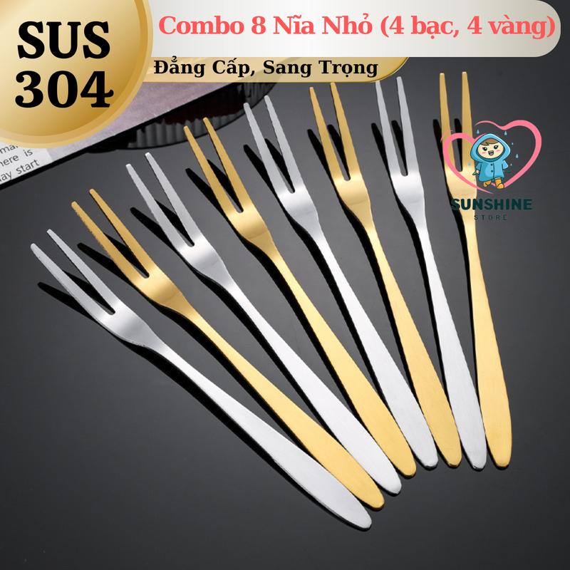 Combo 8 Chiếc Nĩa INOX 304 Size 13cm [4 Vàng + 4 Trắng] Dùng Ăn Trái Cây Bánh Mứt, Ăn Ốc 1