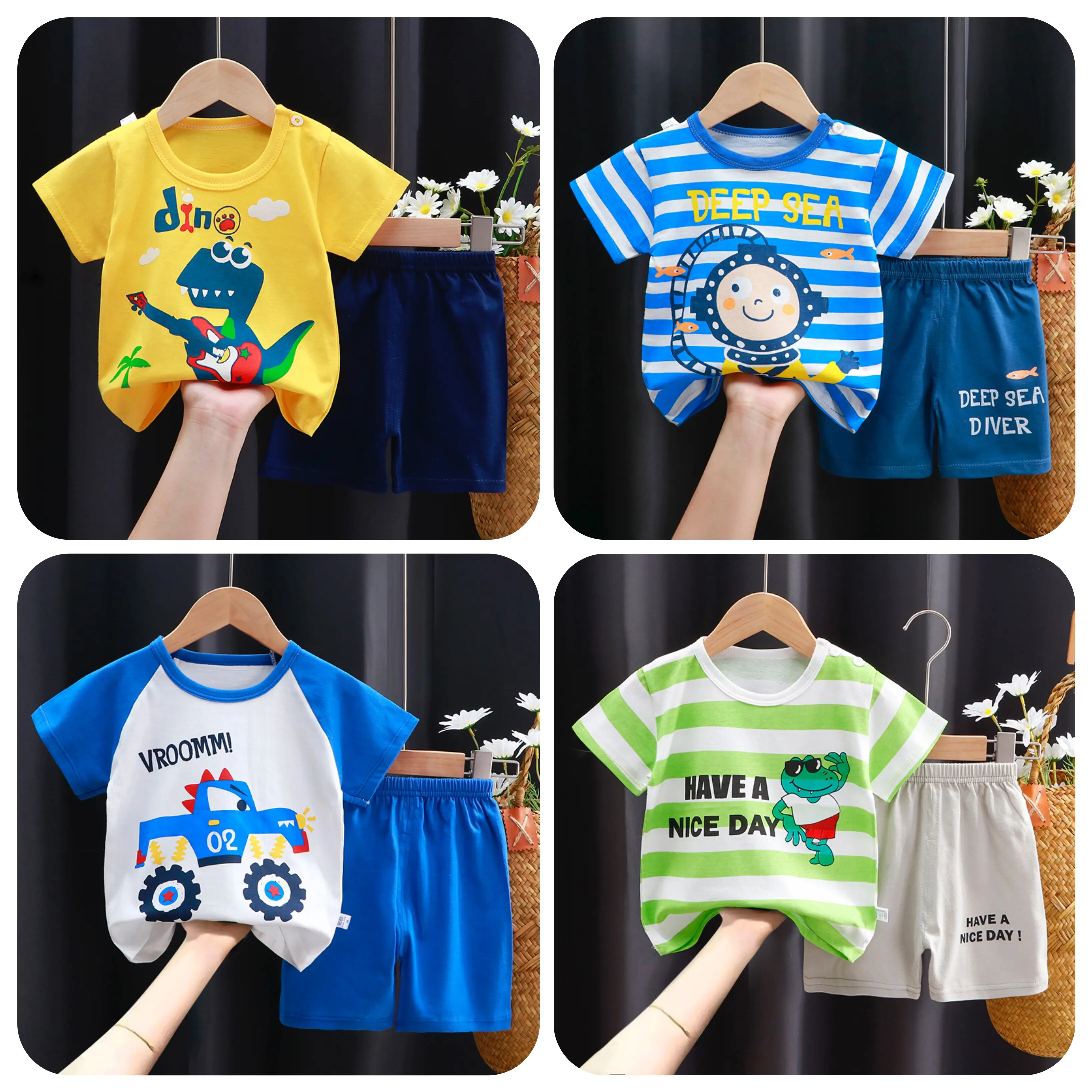 lilbeaubaby 3mos-3yo baby kids clothes terno pajamas boys girls pure cotton cartoon infant suit set J100 maong short button orange jumper  maong baby  gangster outfits