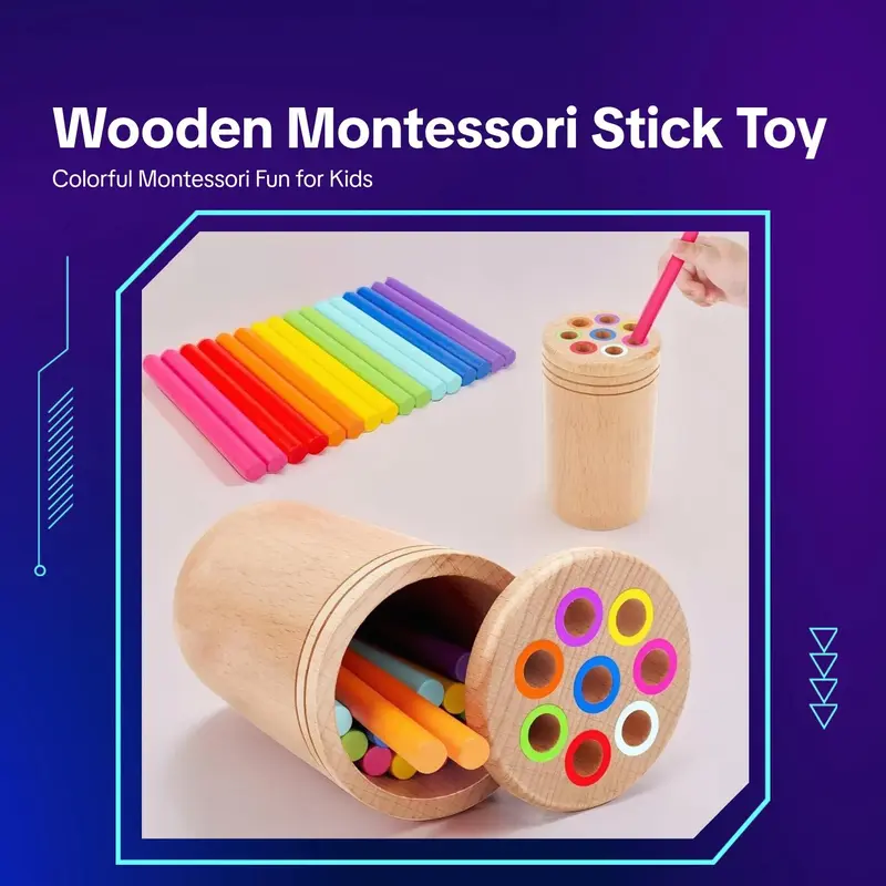 Wooden Montessori Stick Toy, 1 Set Colorful Hand-eye Coordination Classification Teaching Toy, Hands-on Ability Training, Sensory Toys for Kids, Fidget Toys, Toys for Boys, Baby Toys 1