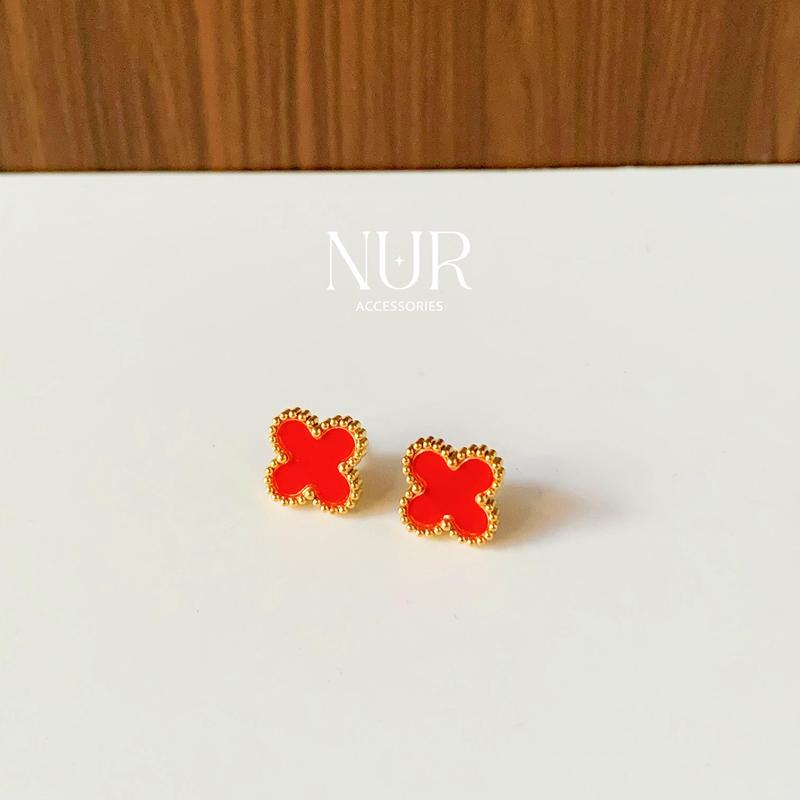 Bông Tai Titan, Hoa Tai Titan Hoa 4 Cánh Nhiều Màu Viền Đá Phụ Kiện Trang Sức Nữ Nur Accessories Women Voi 3