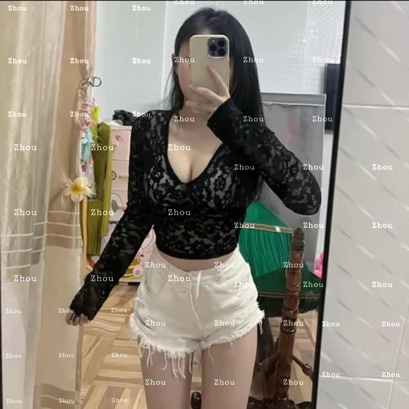 Áo ren tay dài cổ V không có lót